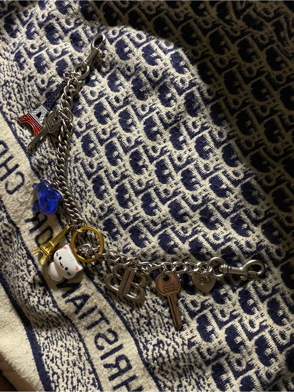 Silver Charm Bracelet with Blue and Gold Accents